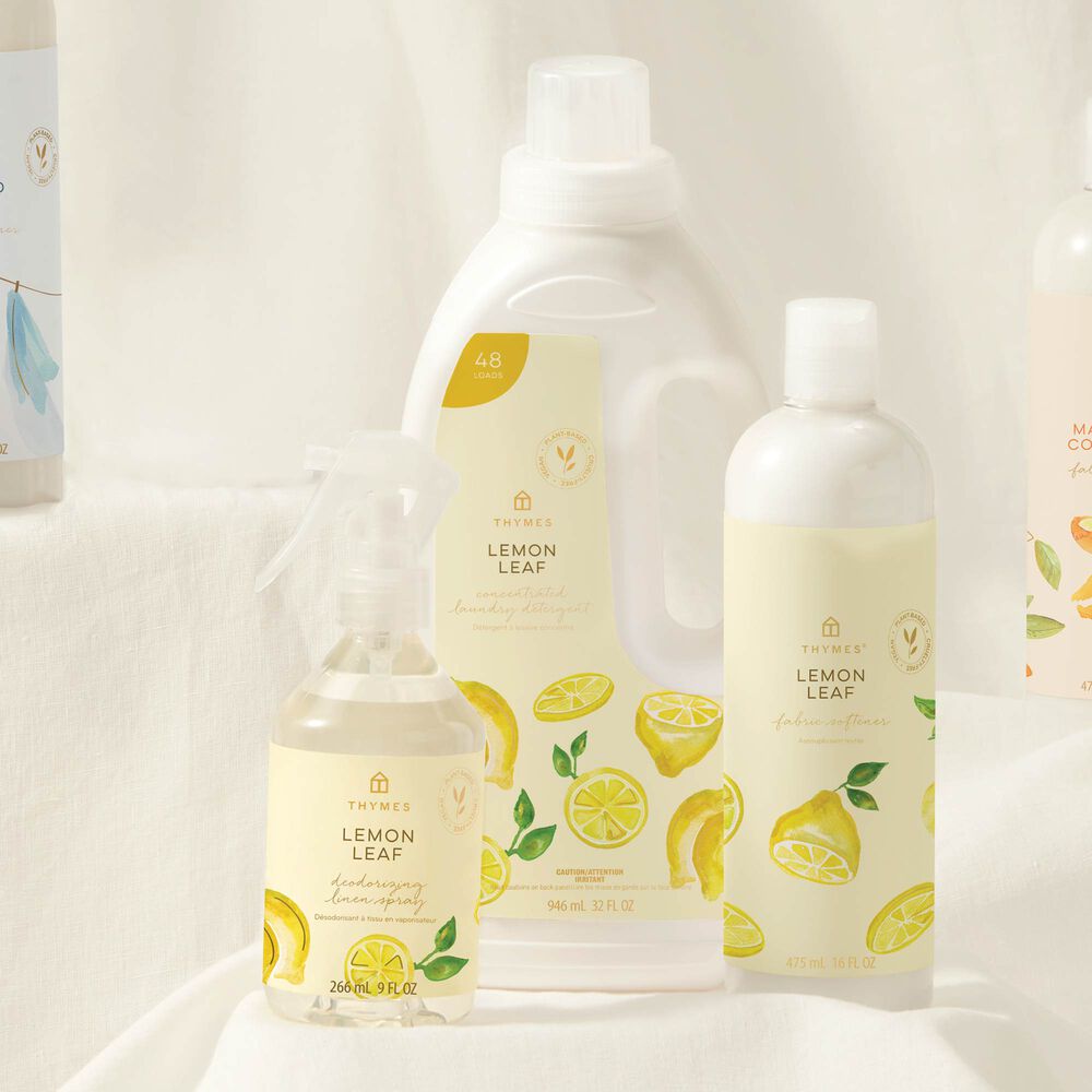 Thymes Lemon Leaf Linen Spray to Freshen Fabric and Closets featured with Thymes Lemon Leaf Fabric Softener and Concentrated Laundry Detergent image number 2